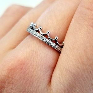 Diamond and White Gold Crown Ring